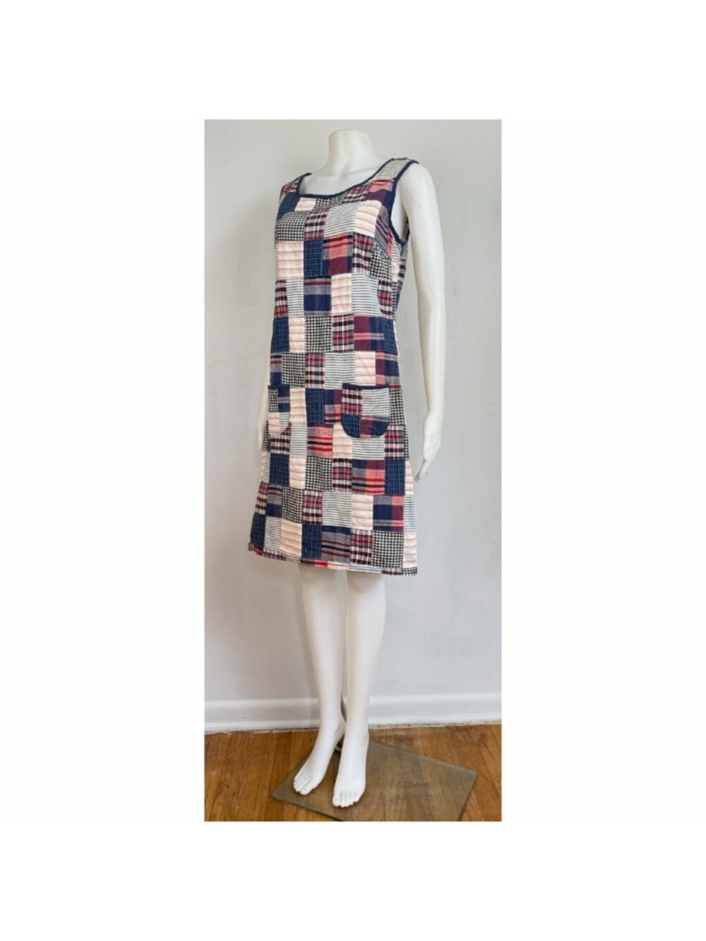 Vintage Patchwork Madras Dress Size Medium Y2K Tommy Hilfiger Plaid Cotton Patc - Picture 7 of 9